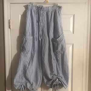 Light Blue Striped Elastic Waist Harem Pants